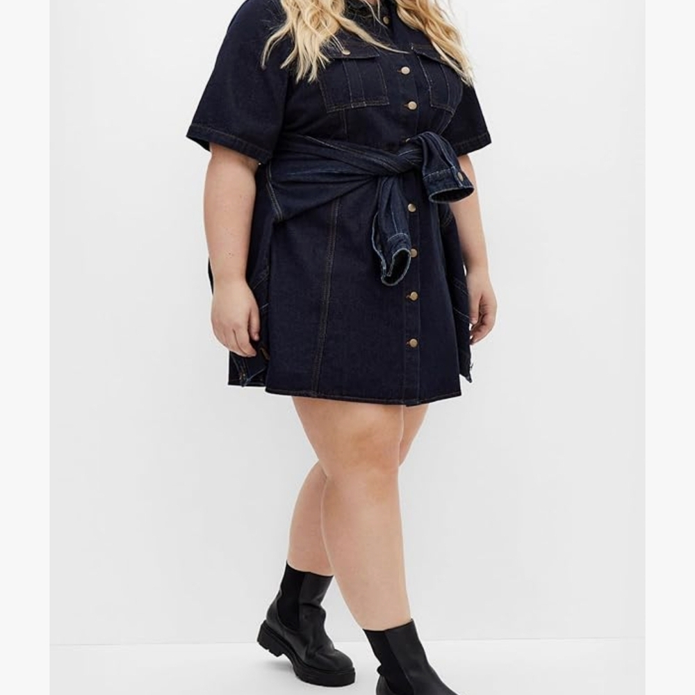 City Chic Dark Denim Button-Up Dress - Picture 2 of 7